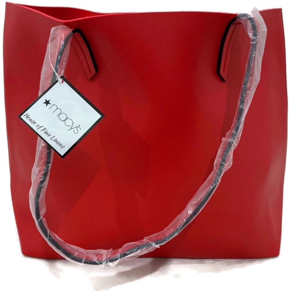 Macy's Large Tote Faux Leather Shoulder Bag Red NEW